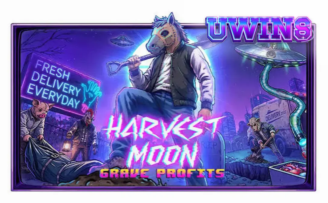 Tampilan visual slot Harvest Moon Grave Profits dengan tema horor sci-fi
