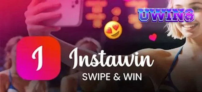 Antarmuka permainan Instawin yang menampilkan mekanisme geser kartu pos